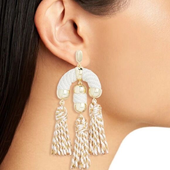 Kendra Scott Masie statement tassel braided white/gold earrings. NWT. - Picture 3 of 6